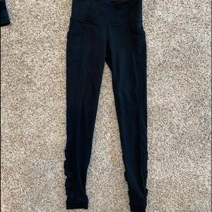 Athleta pants side pocket leggings stash extra small black crisscross pattern xs